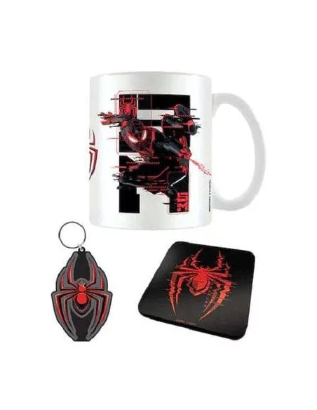 Marvel Juego de taza, posavasos y llavero Spider-Man Miles Morales Web Glitch