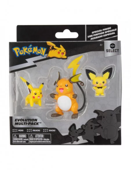 Pokémon Pack de 3 Figuras Select Evolution Pichu, Pikachu, Raichu