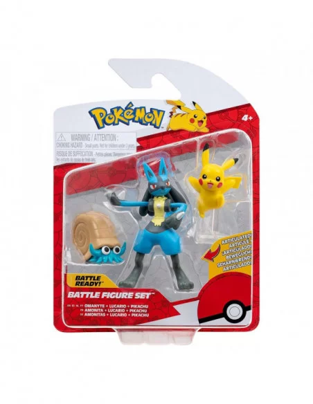 Pokémon Pack de 3 Figuras Battle Figure Set Pikachu, Omanyte, Lucario