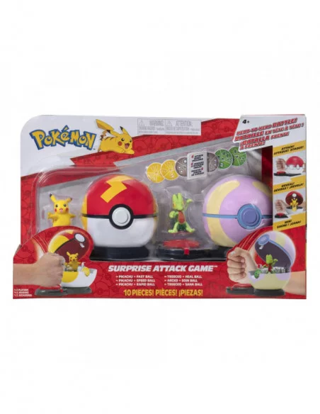 Pokémon sorpresa juego de ataque Pikachu (femenino) con Rapid Ball vs. Treecko con Sana Ball