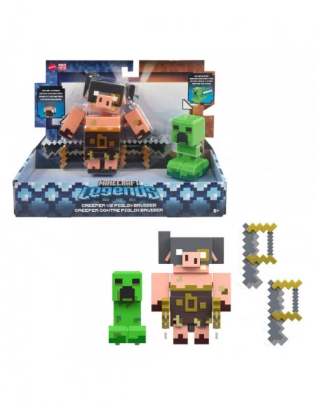 Minecraft Legends Pack de 2 Figuras Creeper vs Piglin Bruiser 8 cm