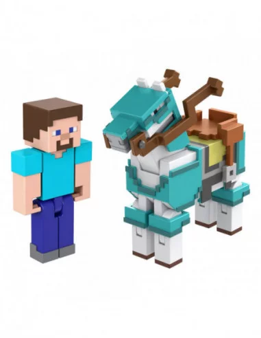 Minecraft Pack de 2 Figuras Steve y Caballo con Armadura 8 cm