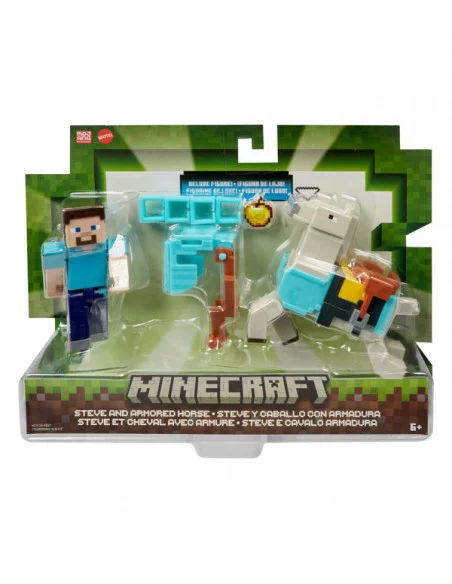 Minecraft Pack de 2 Figuras Steve y Caballo con Armadura 8 cm