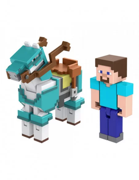 Minecraft Pack de 2 Figuras Steve y Caballo con Armadura 8 cm