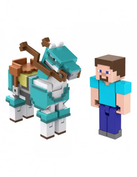 Minecraft Pack de 2 Figuras Steve y Caballo con Armadura 8 cm