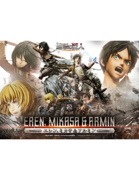 Attack on Titan Ultimate Premium Masterline Estatua Eren, Mikasa, & Armin Deluxe Bonus Version 72 cm