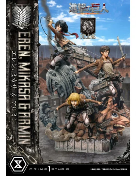 Attack on Titan Ultimate Premium Masterline Estatua Eren, Mikasa, & Armin Deluxe Bonus Version 72 cm