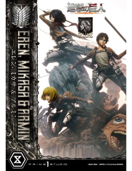 Attack on Titan Ultimate Premium Masterline Estatua Eren, Mikasa, & Armin Deluxe Bonus Version 72 cm