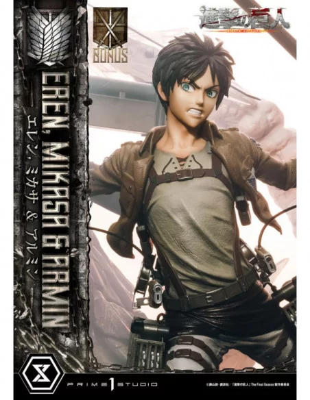 Attack on Titan Ultimate Premium Masterline Estatua Eren, Mikasa, & Armin Deluxe Bonus Version 72 cm