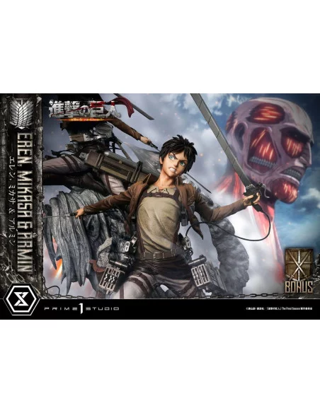 Attack on Titan Ultimate Premium Masterline Estatua Eren, Mikasa, & Armin Deluxe Bonus Version 72 cm