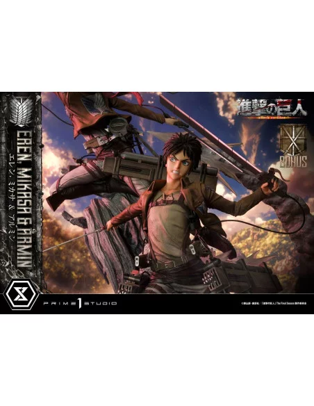 Attack on Titan Ultimate Premium Masterline Estatua Eren, Mikasa, & Armin Deluxe Bonus Version 72 cm