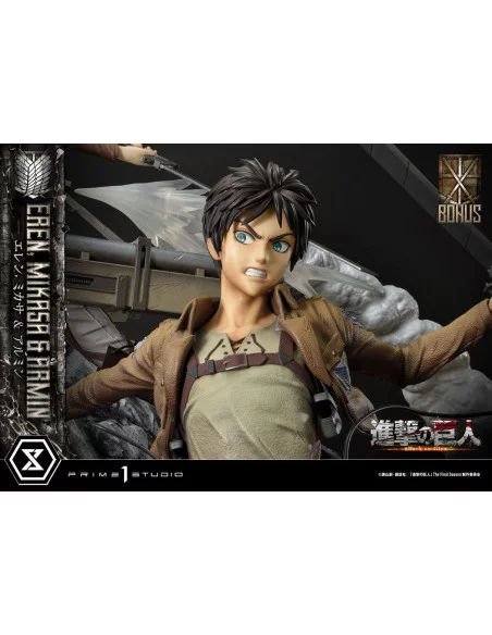 Attack on Titan Ultimate Premium Masterline Estatua Eren, Mikasa, & Armin Deluxe Bonus Version 72 cm