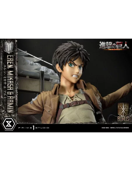 Attack on Titan Ultimate Premium Masterline Estatua Eren, Mikasa, & Armin Deluxe Bonus Version 72 cm