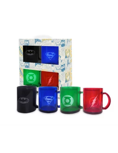 es::DC Comics Set 4 Tazas de cristal colores transparentes Logos